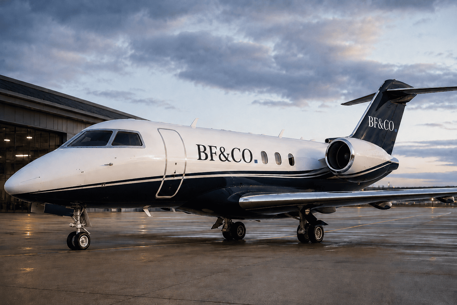 Jato executivo com a identidade da BF&CO.